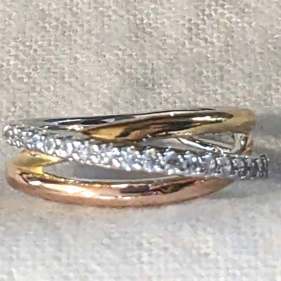 PRICE DROP Ring - Cubic Zirconia set in Silver, 18k Yellow & Rose Gold. NWOT - Picture 2 of 5